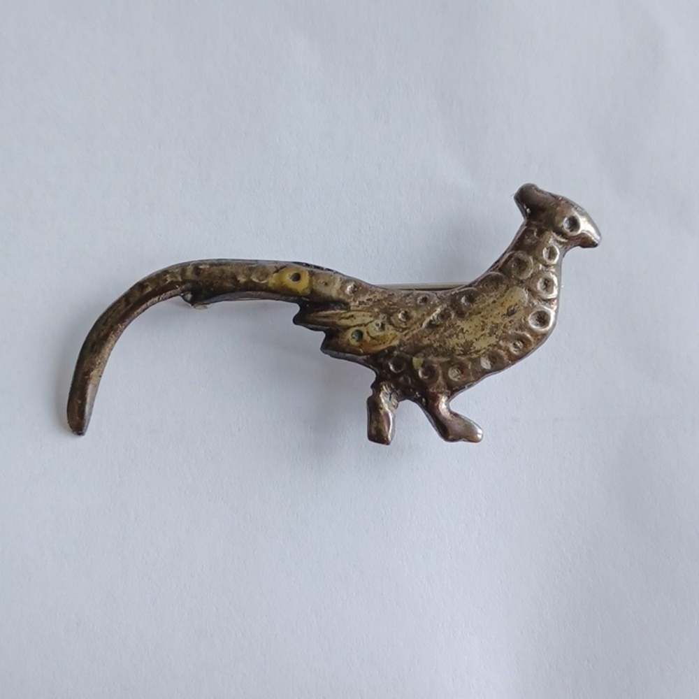 Vintage Silver Pheasant Pin, stamped sterling silver, 2" long